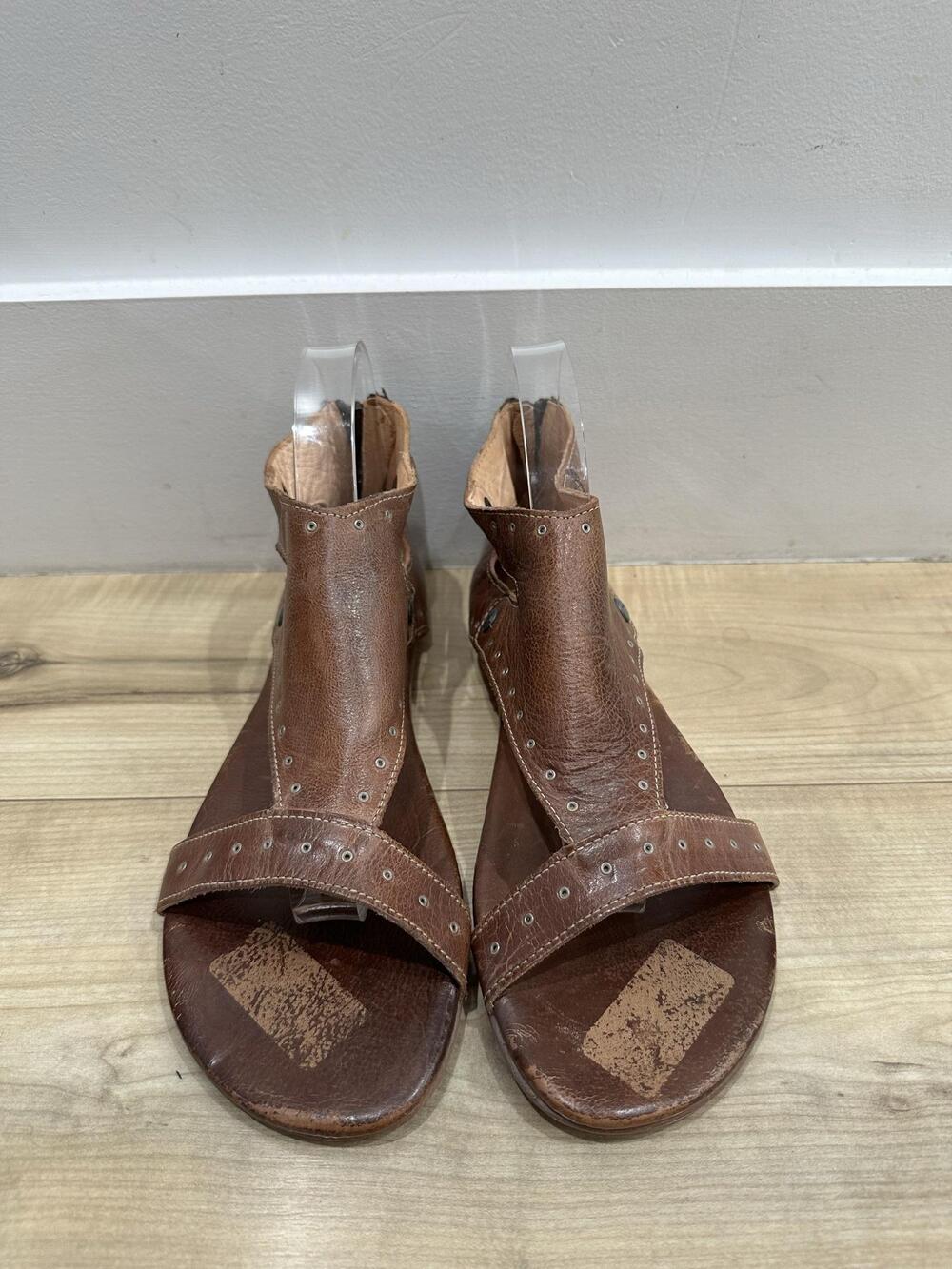 Bed Stu Sandals Womens Size 10 Brown Leather Gladiator Ankle Zip Back Flat
